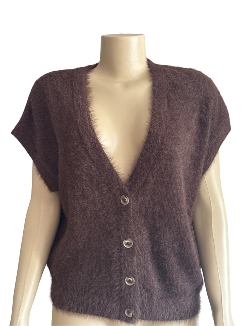 Red Button Fuzzy V-Neck Button Sweater Vest